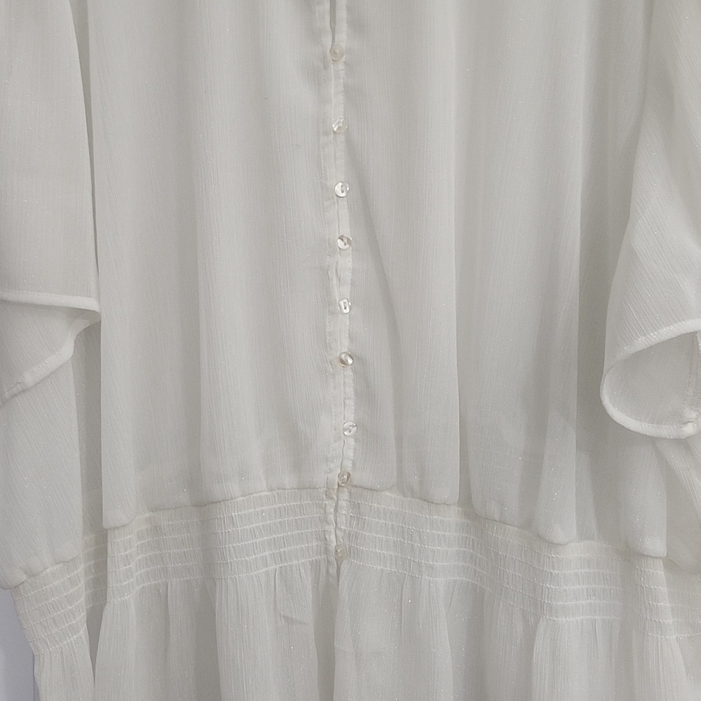 NWT ASHLEY STEWART WHITE SHEER TOP KEYHOLE FRONT & BACK ELASTIC WAIST SZ 34/36 - Picture 4 of 16
